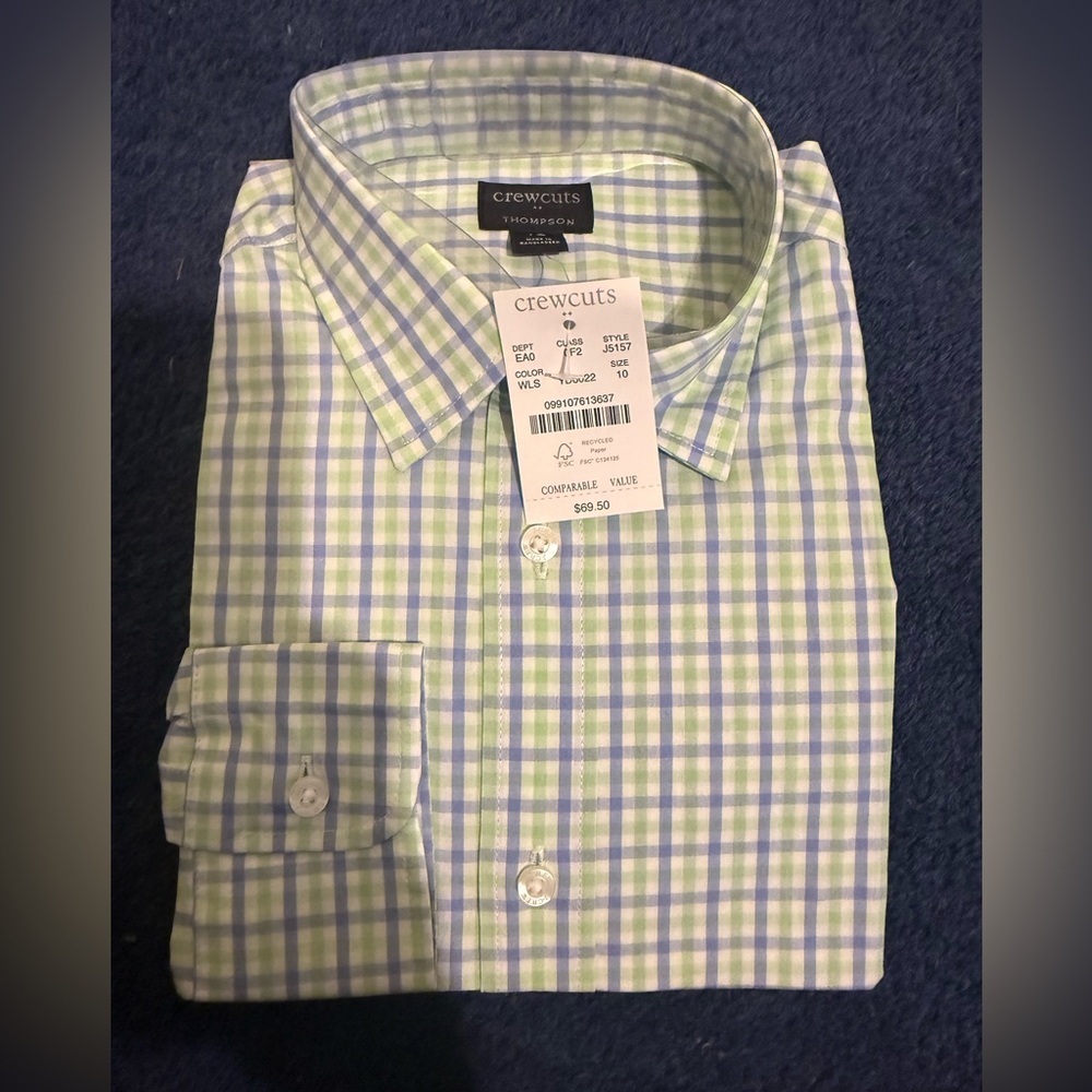 NWT - Crewcuts Blue and Green Plaid boys Shirt